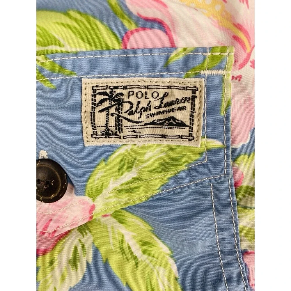 Vtg Polo Ralph Lauren Mens Swim Shorts Large Blue Swim Trunks Floral Tropical